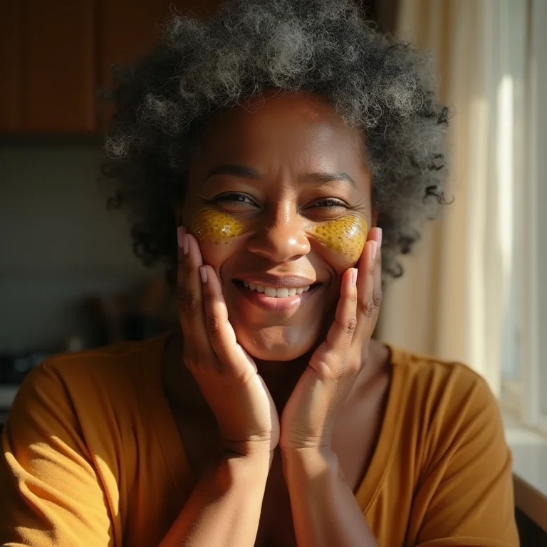 Mulher negra madura usando azeite de oliva como demaquilante
