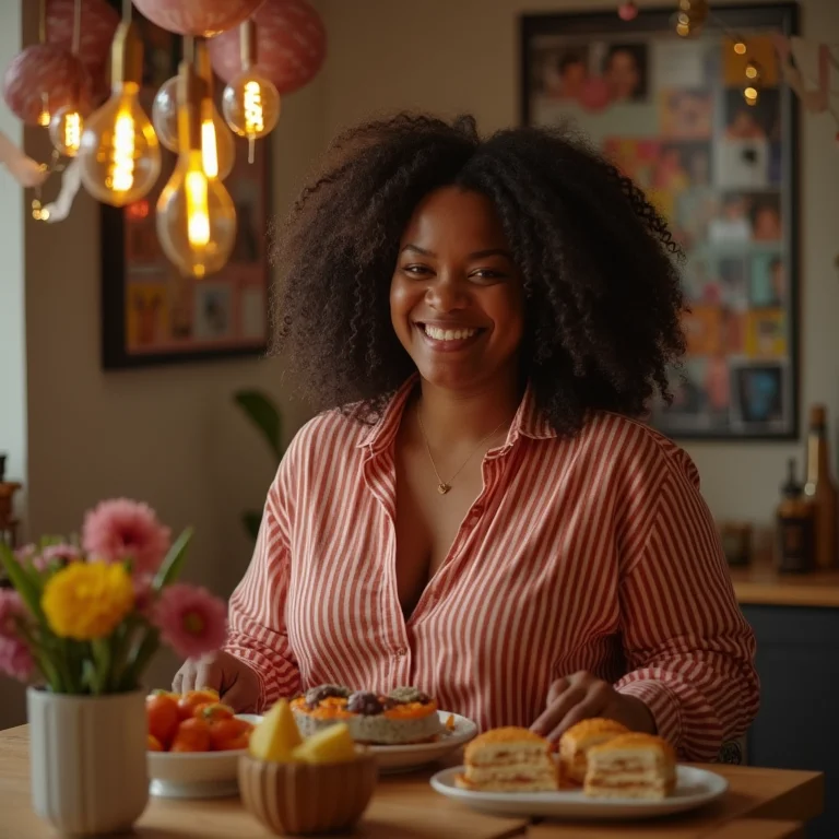 Mulher negra personalizando decoração de festa