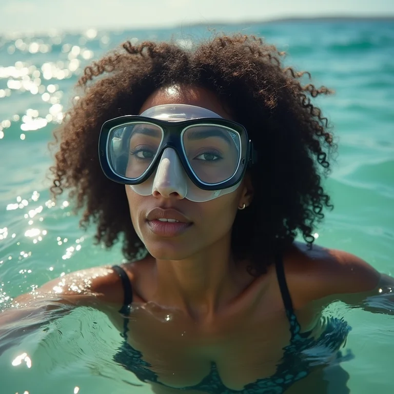 Mulher negra plus-size praticando mergulho em Mangel Halto, Aruba