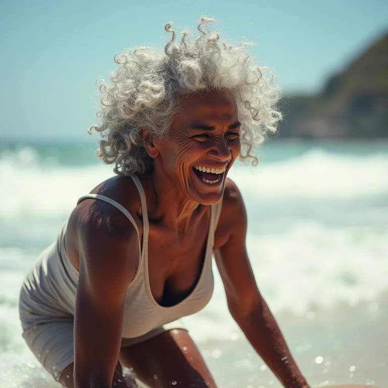 Mulher negra surfando na Guarda do Embaú