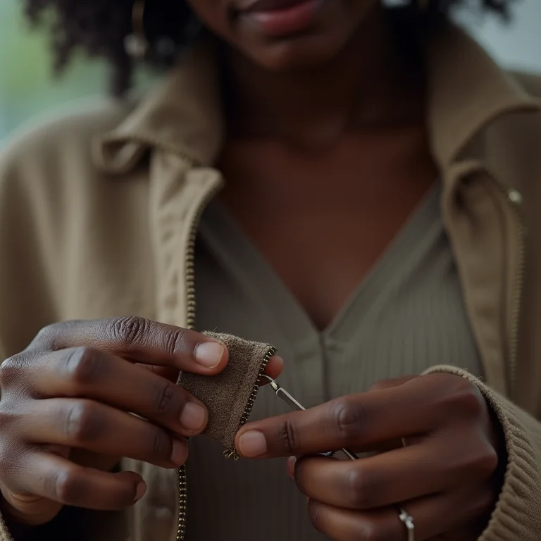 Mulher negra trocando o cursor de um zíper.