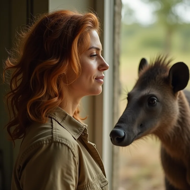 Mulher observando Tamanduá-Bandeira