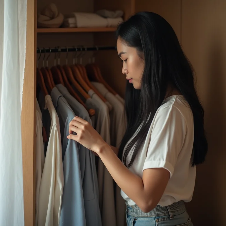 Mulher organizando o armário do quarto