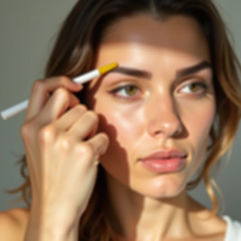 Mulher parda aplicando óleo de rícino nas sobrancelhas