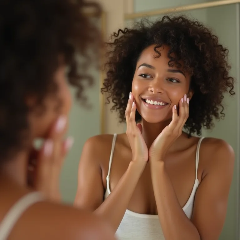 Mulher parda aplicando serum no rosto.