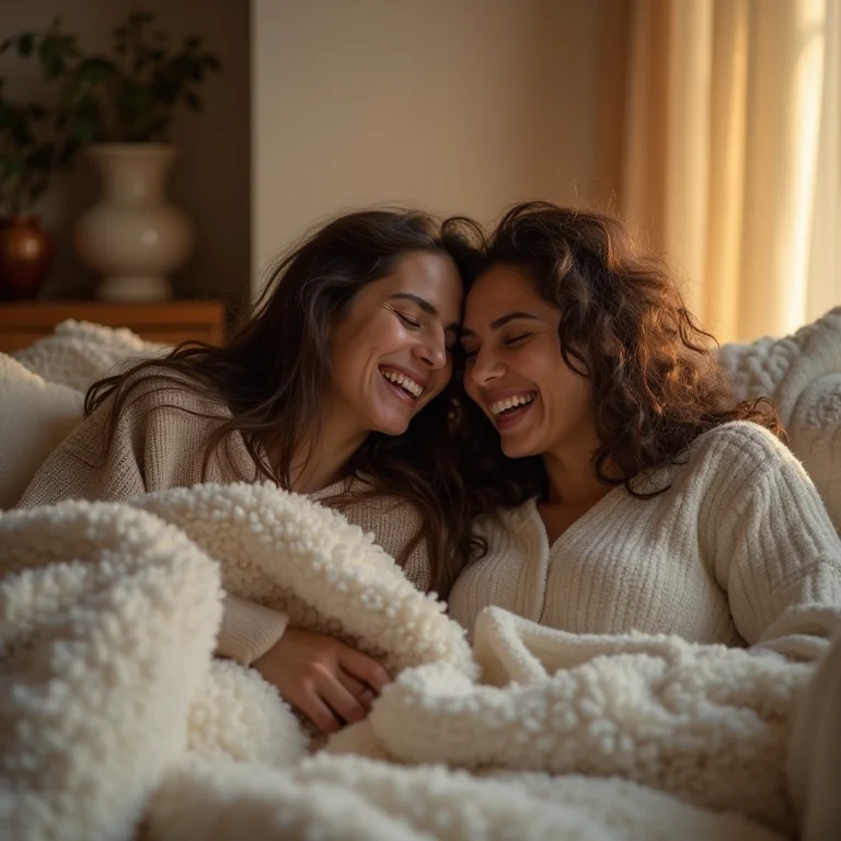 Mulher parda e sorridente celebrando bodas de algodão em casa.