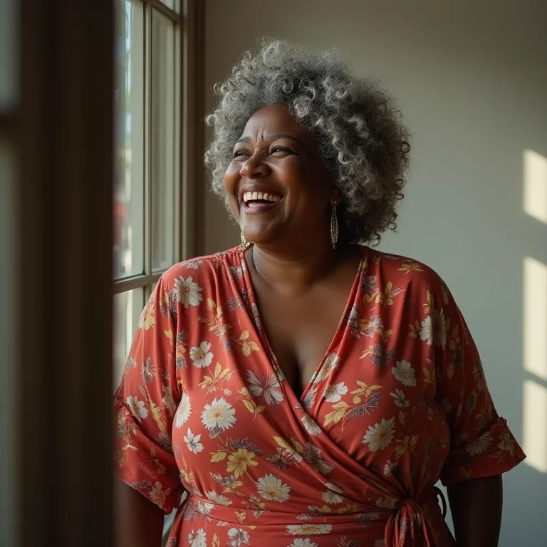 Mulher plus-size com vestido transpassado