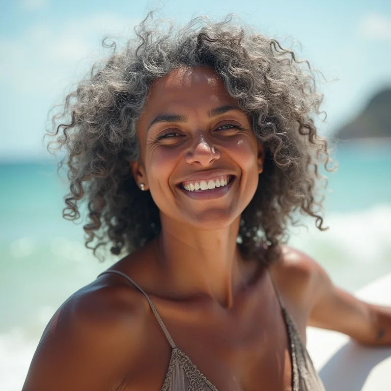 Mulher plus-size praticando windsurf em Jericoacoara.