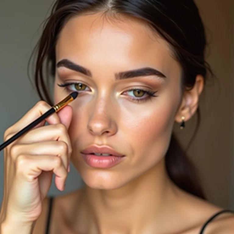 Mulher preenchendo a sobrancelha com sombra