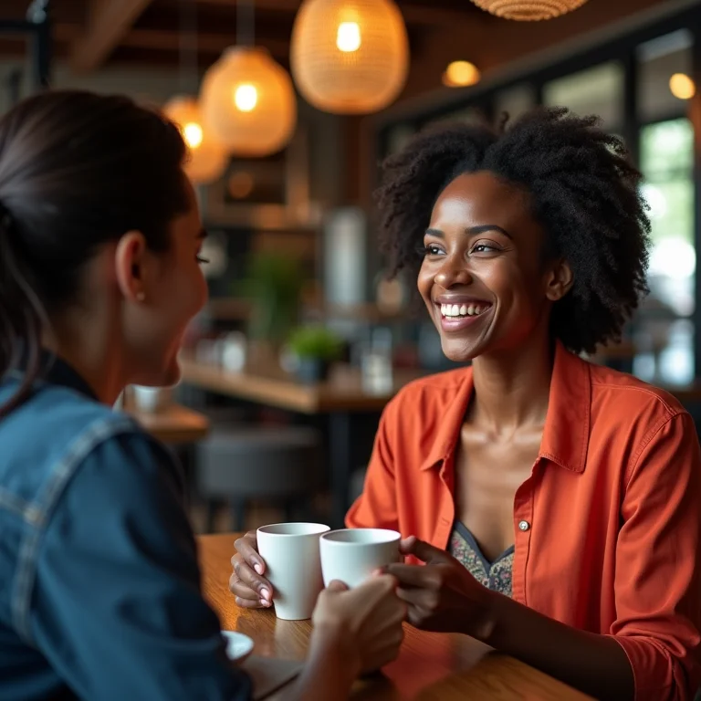Mulher recebendo indicação de restaurante de uma amiga.