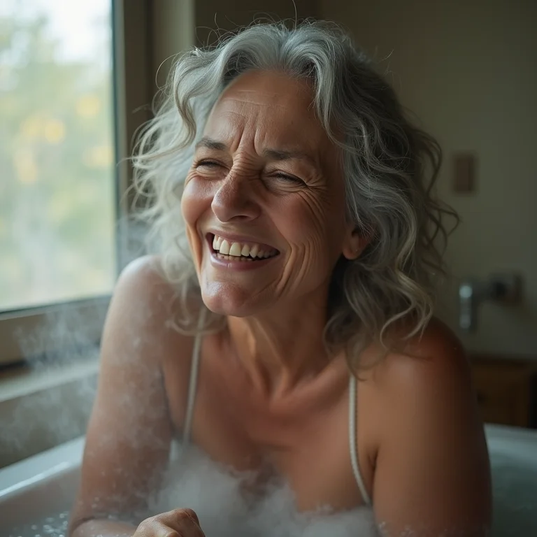 Mulher relaxando em ofurô em casa