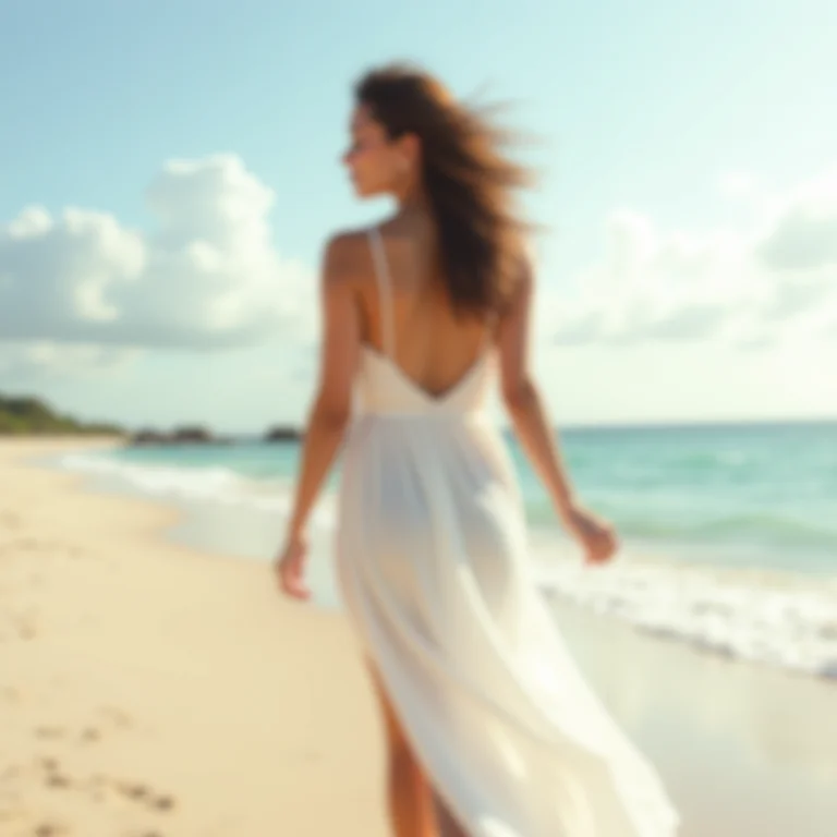Mulher relaxando em praia paradisíaca de Itaparica.
