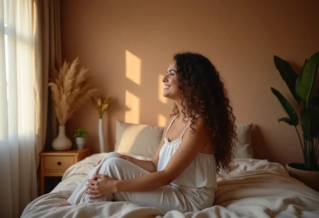 Quarto de casal pequeno: 7 truques de expert para otimizar o espaço Mulher relaxando em quarto de casal pequeno e bem decorado