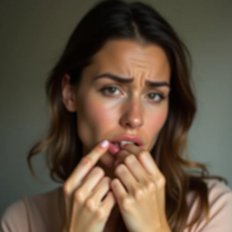 Mulher ruendo as unhas e cutículas, demonstrando ansiedade