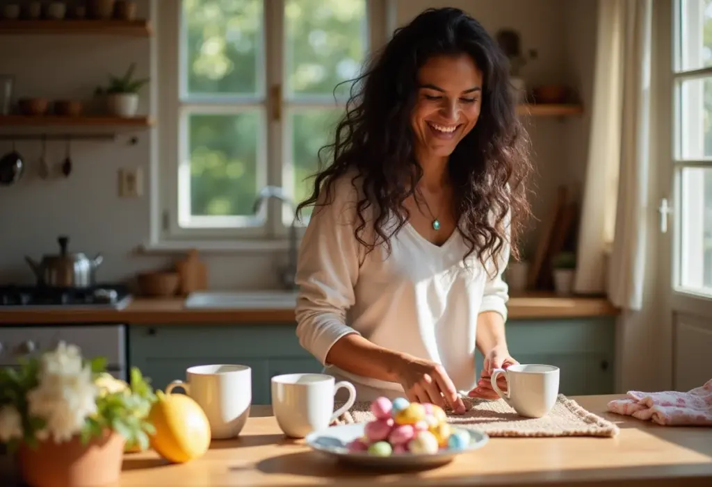 Decoração de Chá de Cozinha: Ideias simples e criativas Mulher sorrindo enquanto decora chá de cozinha
