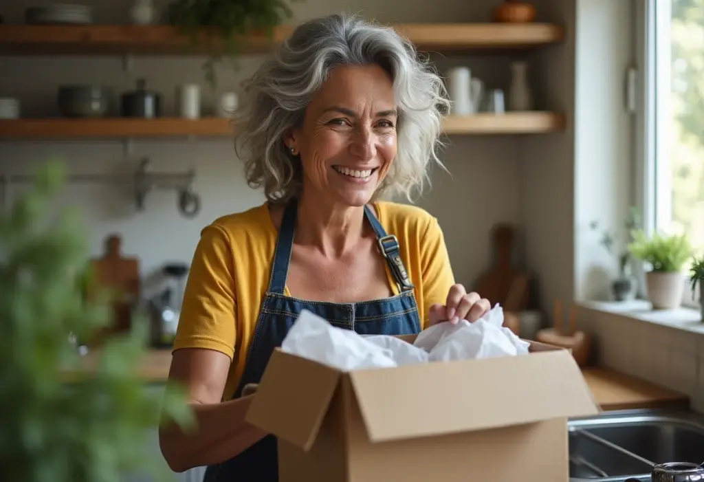 O Guia Definitivo de Embalagens Recicláveis: Escolhas Inteligentes Mulher sorrindo enquanto separa embalagens recicláveis
