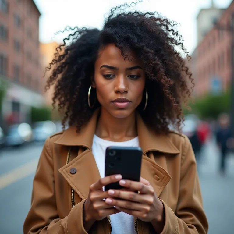 Mulher tentando fazer ligação internacional