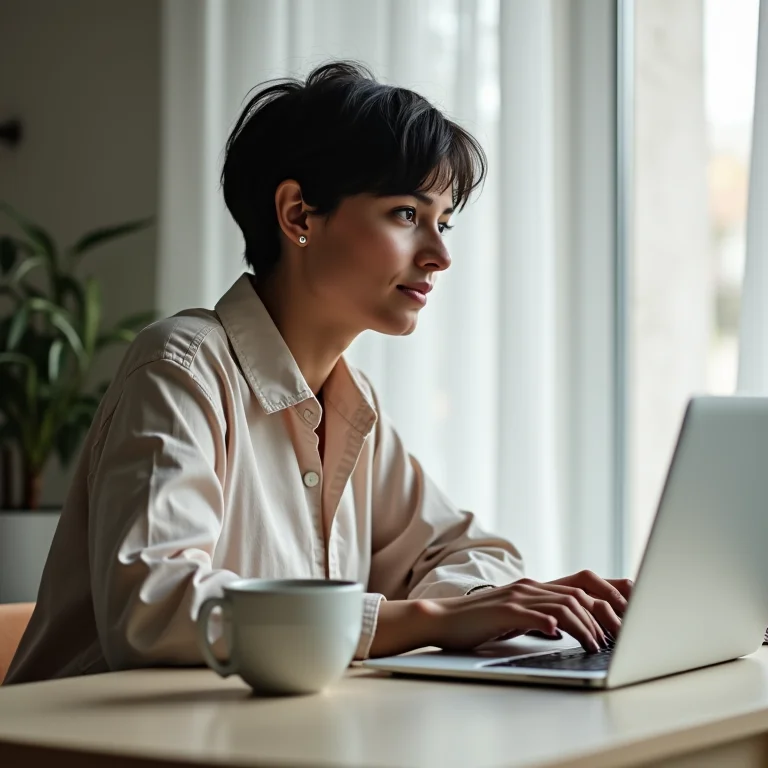 Mulher usando Google Voice para chamadas internacionais
