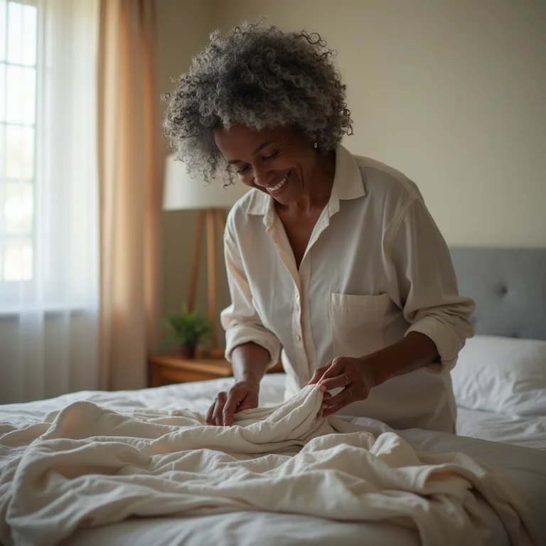 Mulher usando pufe com espaço de armazenamento