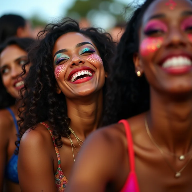 Mulheres assistindo aos desfiles da Sapucaí