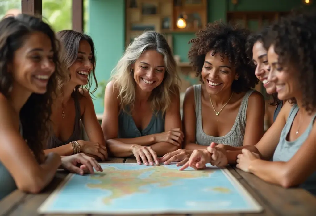 Mulheres brasileiras diversas planejando viagem