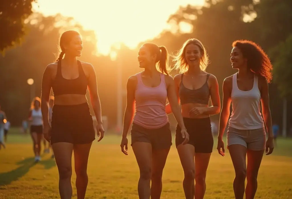 Looks para Caminhada no Parque: Conforto e Estilo em Harmonia Mulheres diversas aproveitando caminhada no parque com estilo e conforto.