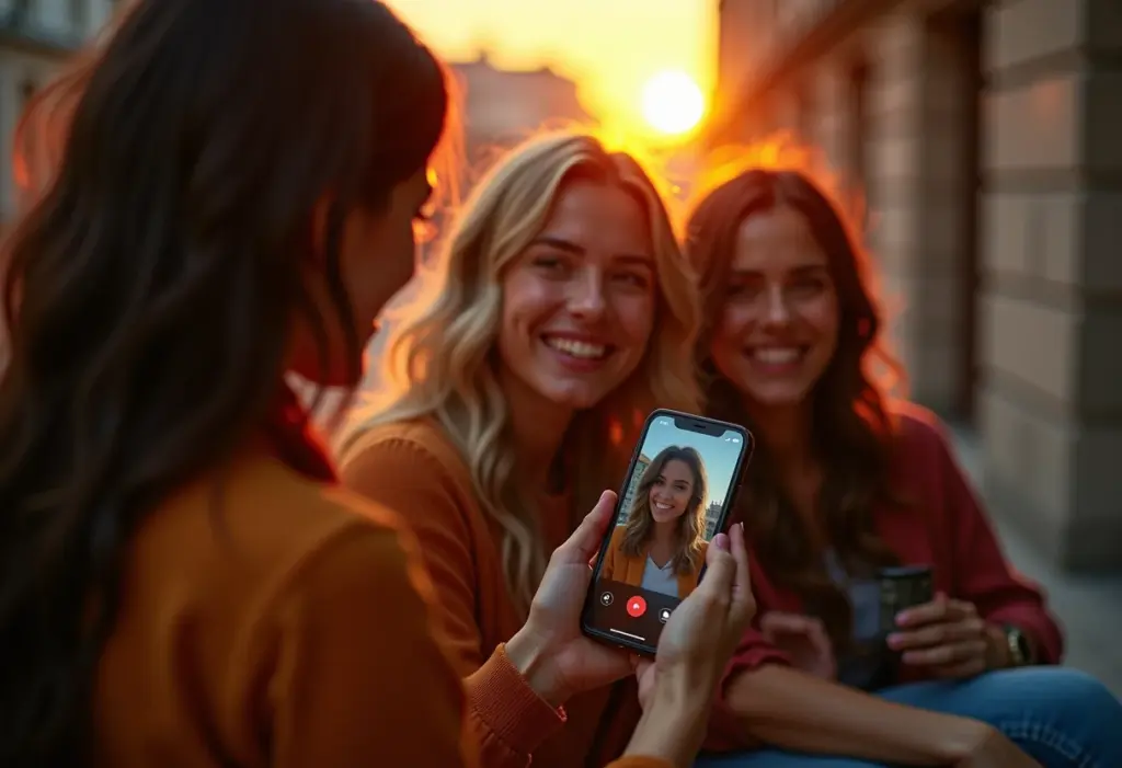 Mulheres diversas fazendo chamadas de vídeo do exterior