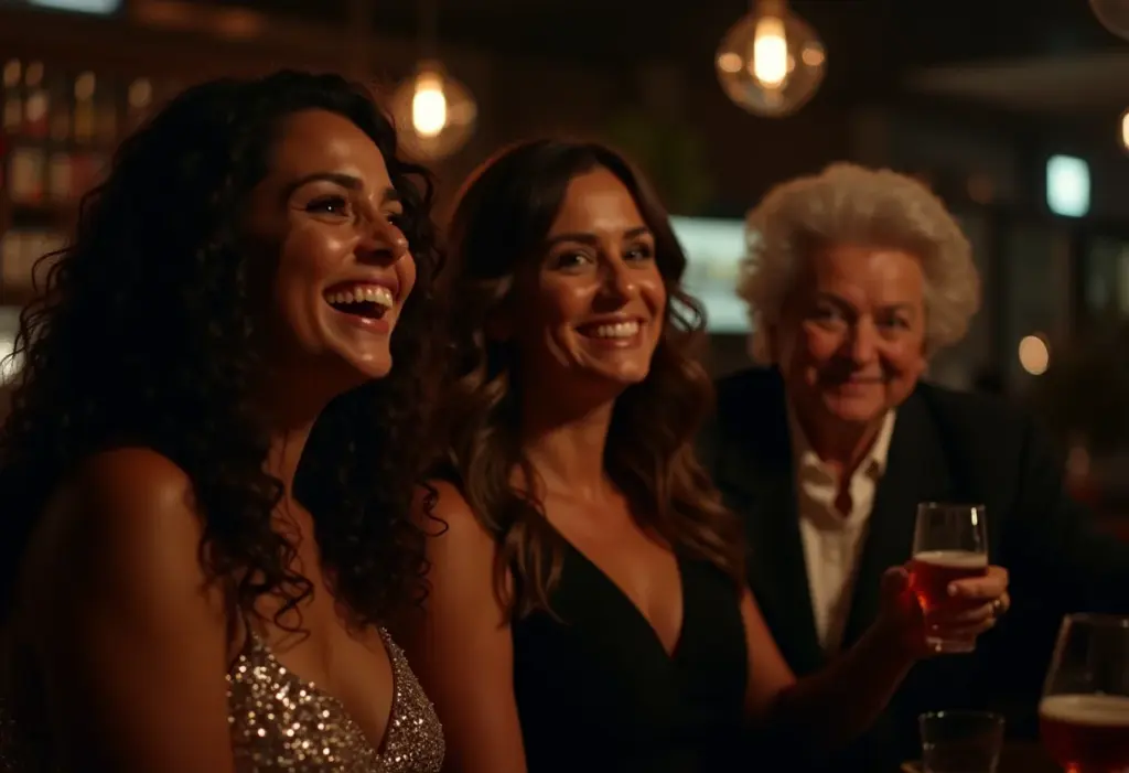 Mulheres estilosas em bar à noite