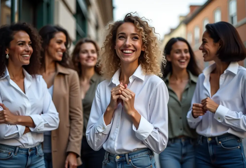 Mulheres estilosas mostrando diferentes dobras de manga de camisa