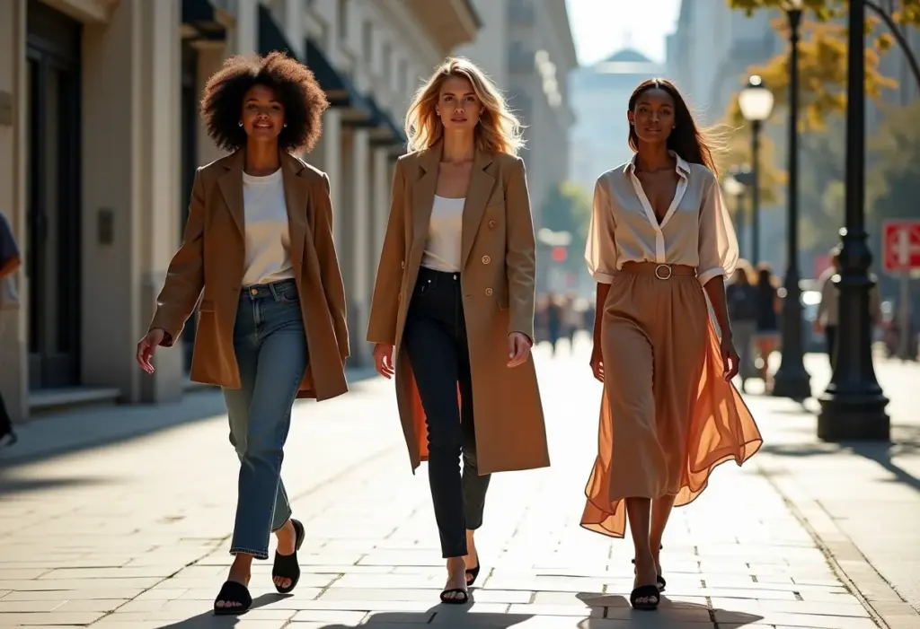 Mulheres estilosas usando papete preta em cenário urbano