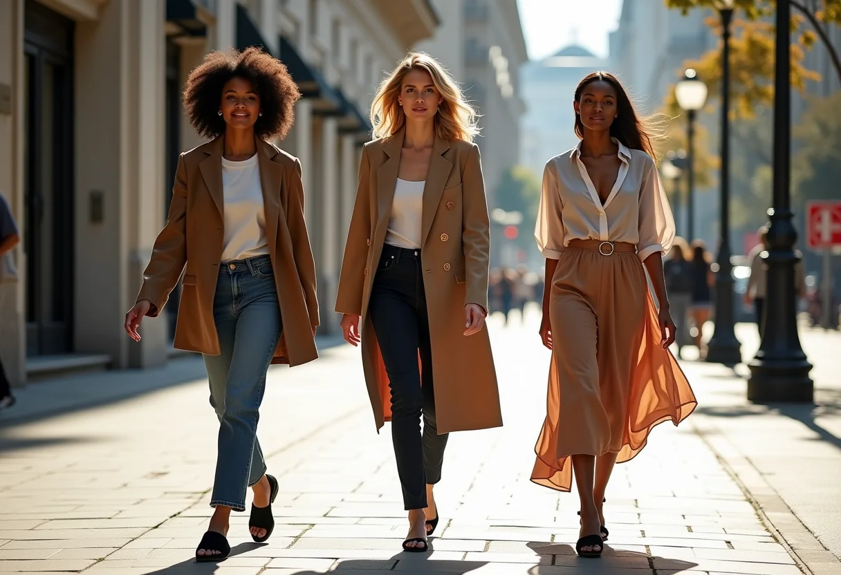 Mulheres estilosas usando papete preta em cenário urbano