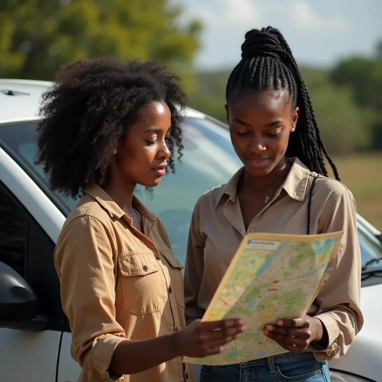 Mulheres negras consultando mapa para chegar à Chapada