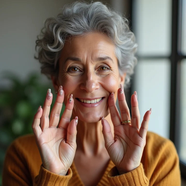 Noiva madura com unhas decoradas com desenhos temáticos