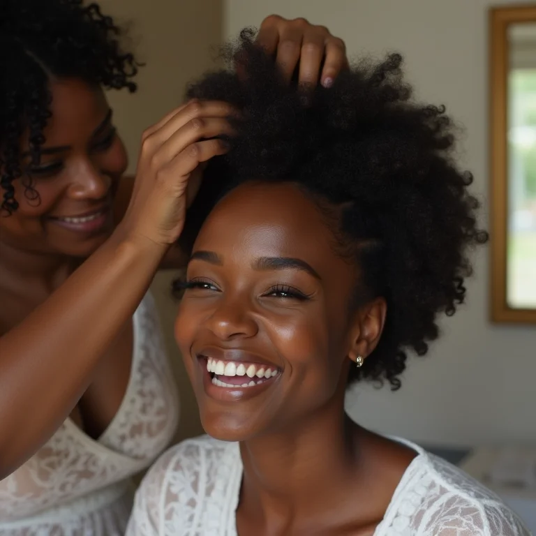 Noiva negra experimentando penteado