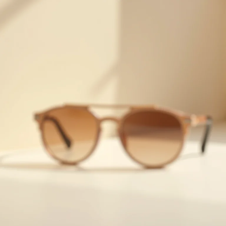 Óculos de sol curvos e arredondados em fundo neutro
