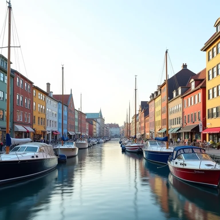 Orla de Georgetown com edifícios coloridos e barcos