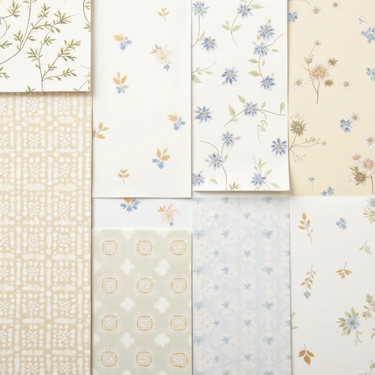 Padrões florais e geométricos em papéis de parede tradicionais.