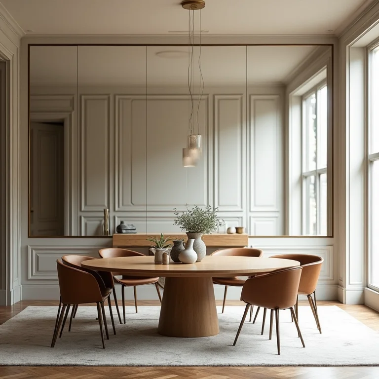 Painel de espelho na sala de jantar