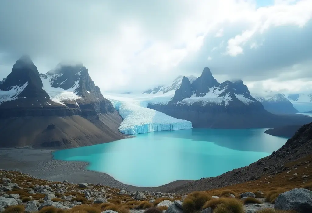 Paisagem da Patagônia Argentina com montanhas e lagos glaciais