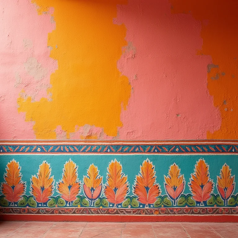 Paleta de cores vibrantes na decoração mexicana.