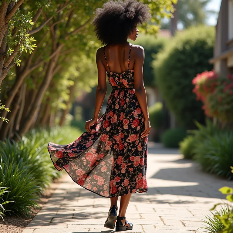 Papete preta com vestido floral