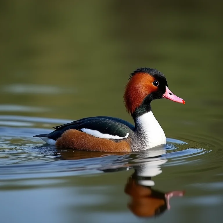 Pato-mergulhão nadando em rio de águas claras