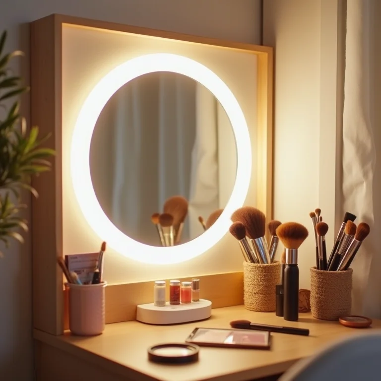 Penteadeira camarim DIY com espelho de LED.