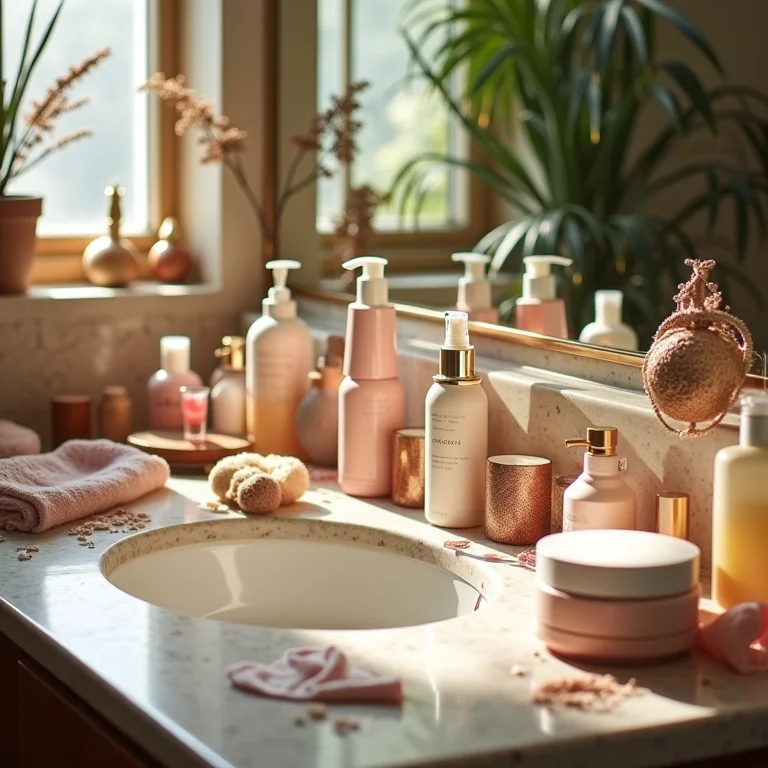 Penteadeira com excesso de informação e muitos produtos