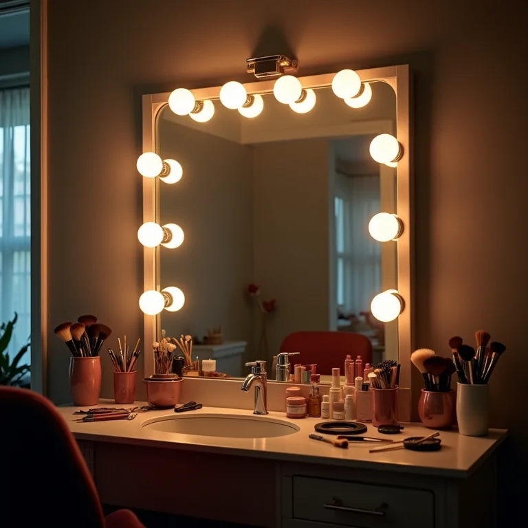 Penteadeira com iluminação inadequada e sombras fortes