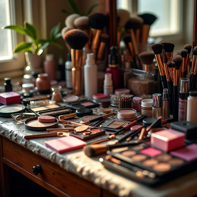 Penteadeira desorganizada com excesso de produtos