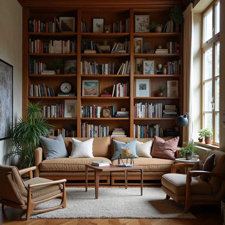 Pequeno espaço com muitos livros de decoração.