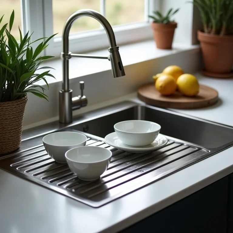 Pia de inox com escorredor integrado para otimizar o espaço