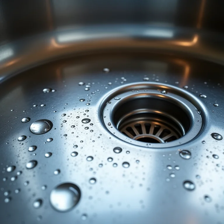 Pia de inox com gotas d'água, demonstrando resistência