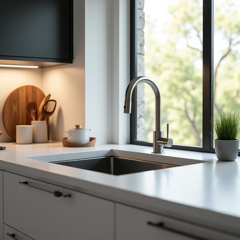 Pia de inox em cozinha moderna com design versátil